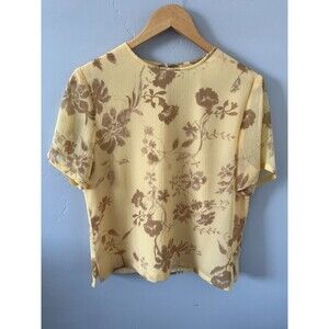 Womans Pendleton Yellow Floral Short Sleeve Blouse Size 10 Polyester‎